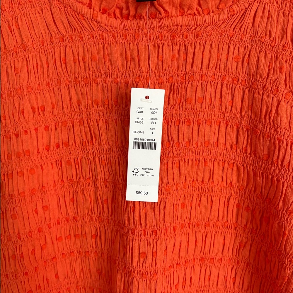 NWT J.Crew Orange Smocked Short Sleeve Blouse - Picture 3 of 4